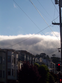 fog over dolores></a>
<br />Last night went to the Randall to hear a locally famouse weather writer Harold Gilliam (not a meteorologist, but a translater of them) talk about the San Francisco climate, and it was a fascinating talk -- if lacking somewhat in structure (it would have been served well by having powerpoint and some graphics) -- that explained how our weather derives from larger weather patterns.
<br />
<br />It was also cool to hear someone who was into fog as much as I feel I am. 